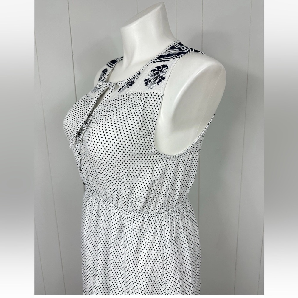 Lucky Brand Women’s Polka Dots Peasant Dress size Large L White Navy - Picture 7 of 14